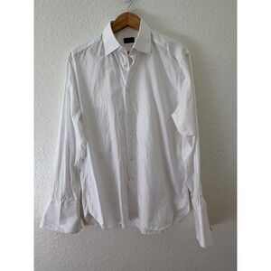 Ermenegildo Zegna White Herringbone Dress Shirt French Cuff 16 41 Regular Fit